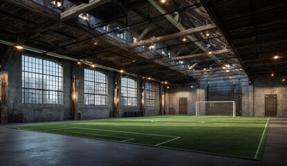 Naklejka premium Industrial sports hall with artificial turf