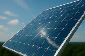 Close-Up of Solar Panel Reflecting Sky, Photovoltaic Technology