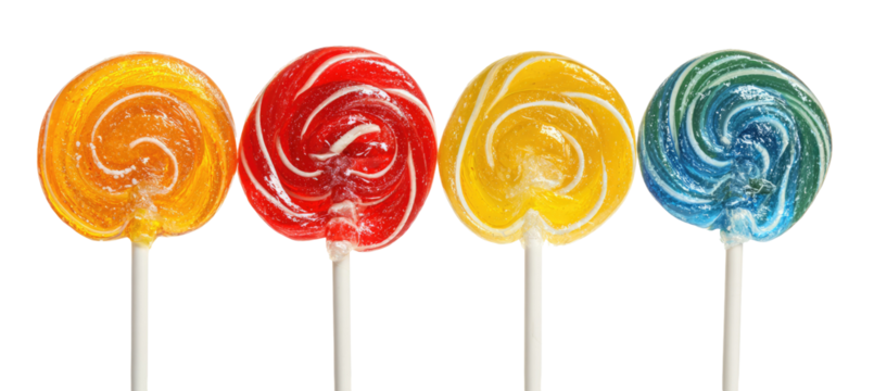 Four colorful swirl lollipops on sticks (1)