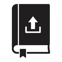 Book upload concept: A minimalist vector illustration of a bound book features an upward-pointing arrow, symbolizing the uploading or sharing of information