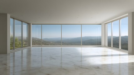 Obraz premium Elegant empty interior neutral modern design panoramic window