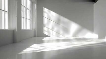 Minimal clean white studio empty floor with wide shadows