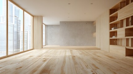 Obraz premium Modern luxury empty interior neutral tones wooden finishes
