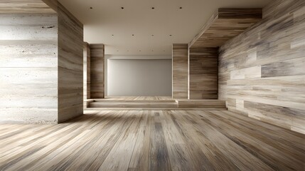 Modern luxury empty interior neutral tones wooden finishes