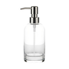 Fototapeta premium Clear glass soap dispenser with chrome pump isolated on transparent background