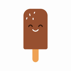 Happy chocolate ice cream bar on a wooden stick with sprinkles.