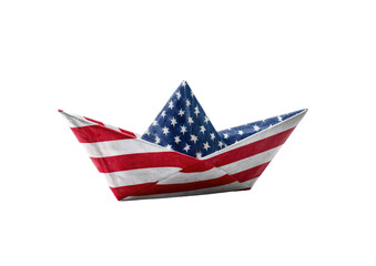 Folded paper boat, crafted from the American flag