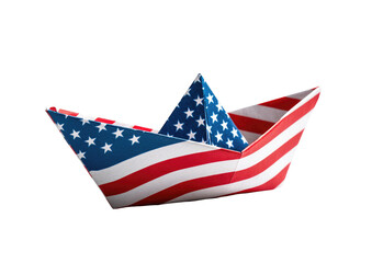 A paper boat crafted from the American flag
