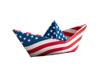 A paper boat crafted from the American flag