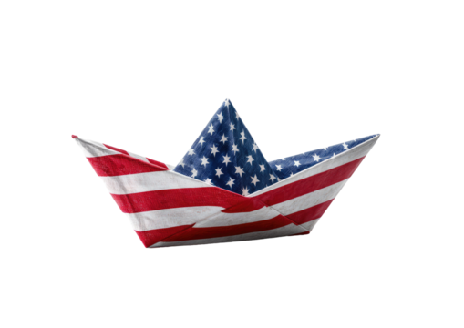 Folded paper boat, crafted from the American flag