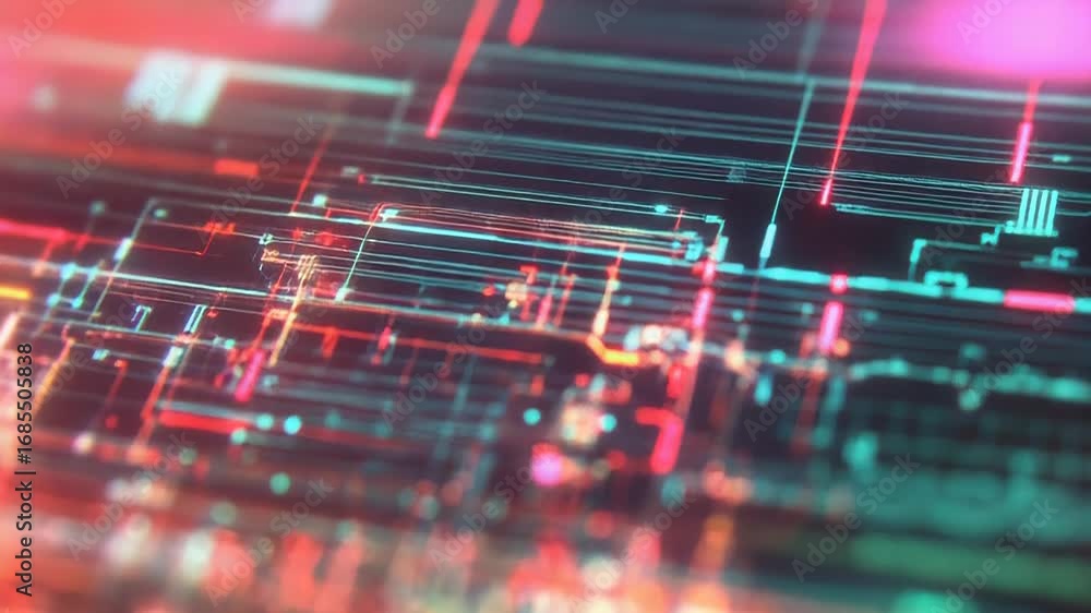 Aufkleber futuristic cyberspace data flowing through network nodes
