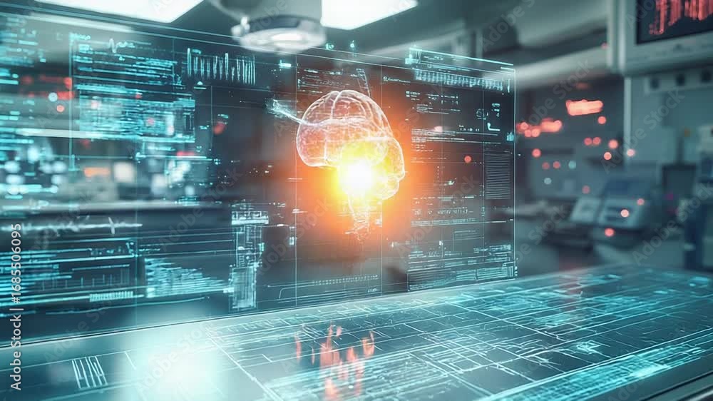 Aufkleber futuristic operating room displaying holographic brain and data analysis