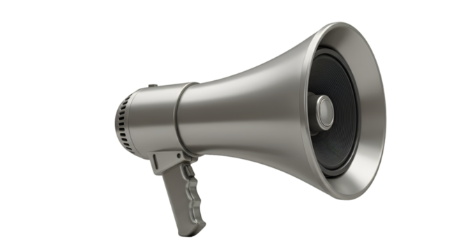 Megaphone for announcement: The modern megaphone in a studio setting. A megaphone for broadcasting announcements. This image is ideal for business promotions.