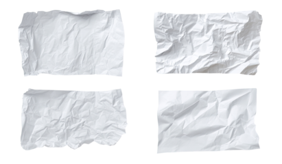 Four crumpled white paper pieces, isolated