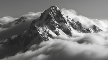 Obraz premium Snowy mountain range above clouds