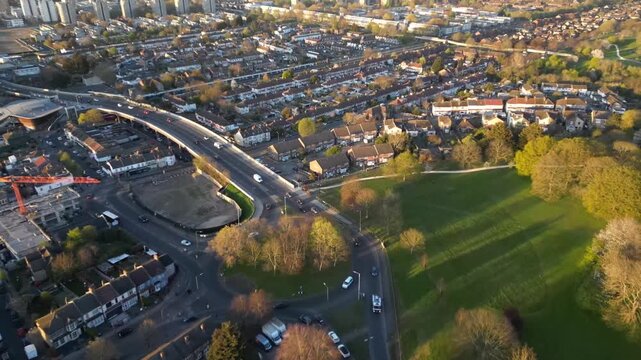 Aerial view of Abbey Wood, London, UK. Drone shot
