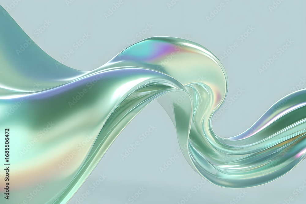 Poster 3d rendering of flowing liquid shapes in light green and blue colors. abstract background with soft 