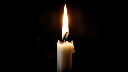 Candle flame dark wax wick glow light night minimal calm single candle flame dark room, warm glow melting wax and curled wick, soft rim light creates quiet mood and gentle calm, intimate night