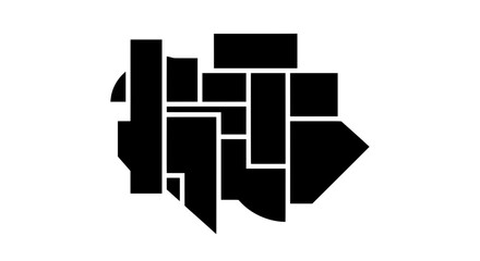 Obraz premium A minimalist black and white vector graphic featuring a complex collage of abstract geometric shapes. Perfect for modern logos, branding, or creative clipping masks.