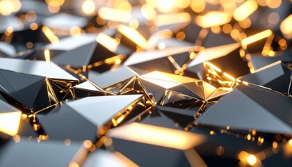 Abstract artwork of silver streams flowing through fractured crystal surfaces with gentle light