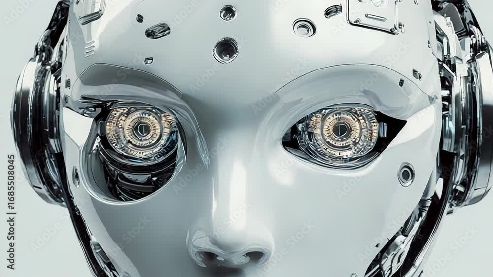 Poster humanoid robot face showing artificial intelligence technology