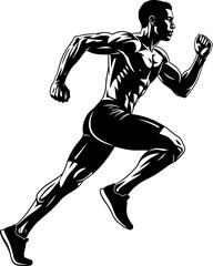 Vector vector art of silhouette of a muscular man running in a dynamic pose transparent background