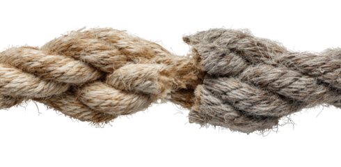 A section of braided rope, showing a break or tear in the middle