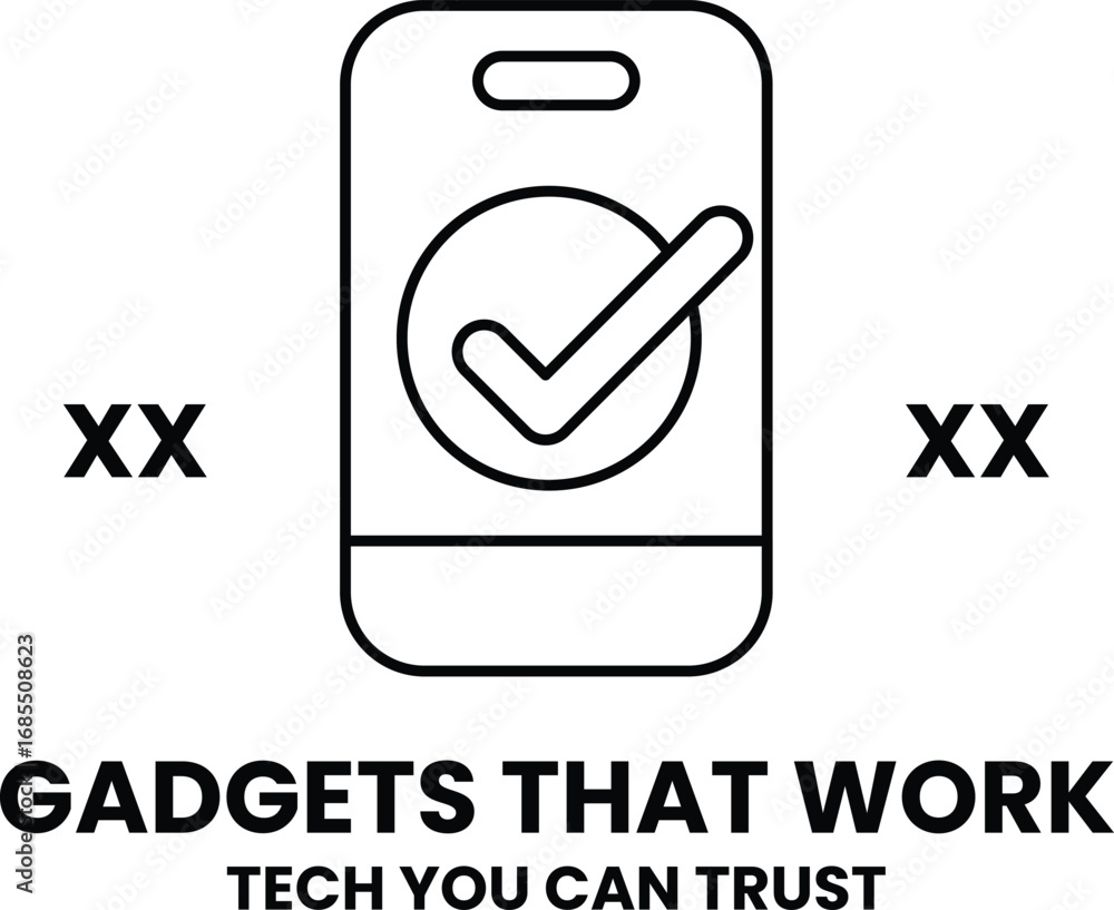 Poster A black and white image of a cell phone with a check mark on it