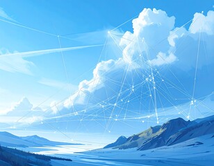 Digital landscape with connected clouds