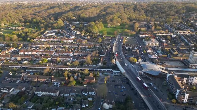 Aerial view of Abbey Wood, London, UK. Drone shot