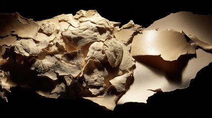 Crumpled peeling paint cracked texture beige surface rough detail torn layer aged wall abstract pattern macro detail flake cluster rustic feel with subtle drama and tension