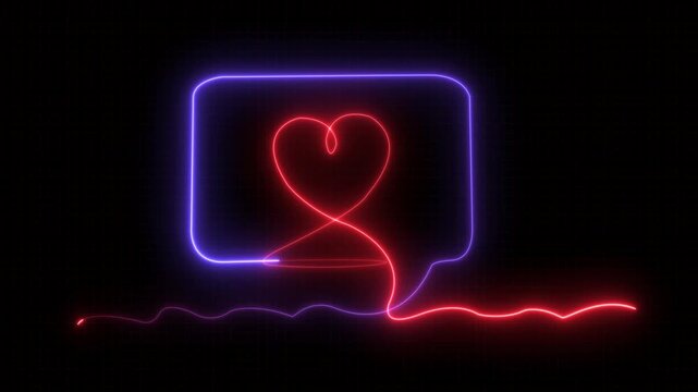 Abstract neon glowing Heart in speech bubble icon isolated on white background.heart line icon.