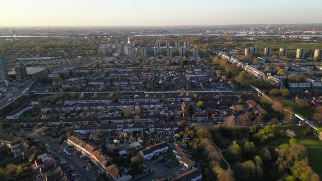 Aerial view of Abbey Wood, London, UK. Drone shot
