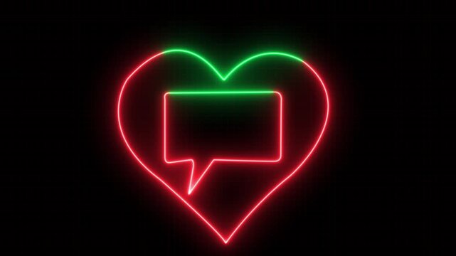 Abstract neon glowing Heart in speech bubble icon isolated on white background.heart line icon.