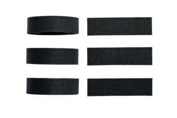 Dark gray or black rectangular shapes arranged in two rows.  Each shape has a slightly curved, rounded edge on the top and bottom.  A subtle edge effect is present.  Black background