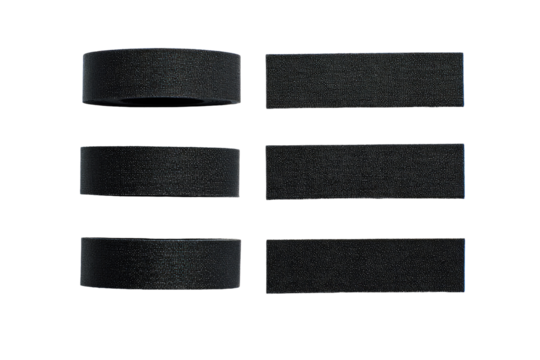 Dark gray or black rectangular shapes arranged in two rows.  Each shape has a slightly curved, rounded edge on the top and bottom.  A subtle edge effect is present.  Black background