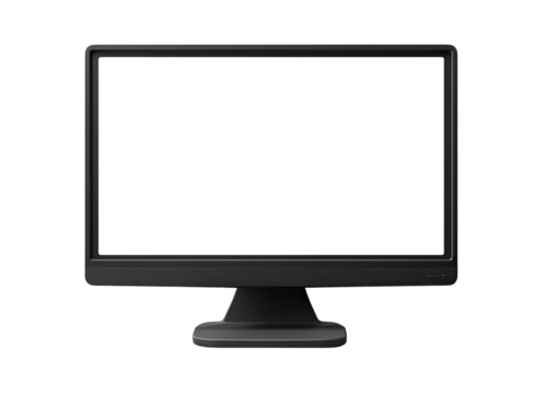A dark gray monitor, front view, blank screen