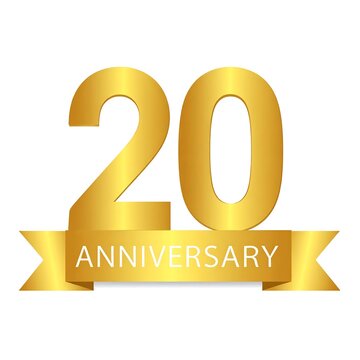 Gold 20th Anniversary emblem with ribbon