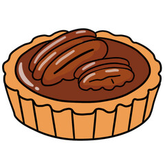 Cute cartoon illustration of a sweet pecan tart pastry dessert