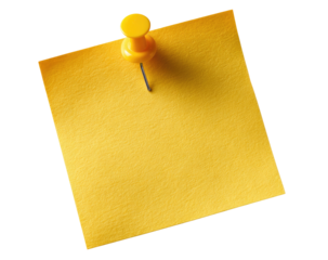 A yellow sticky note with a yellow pushpin