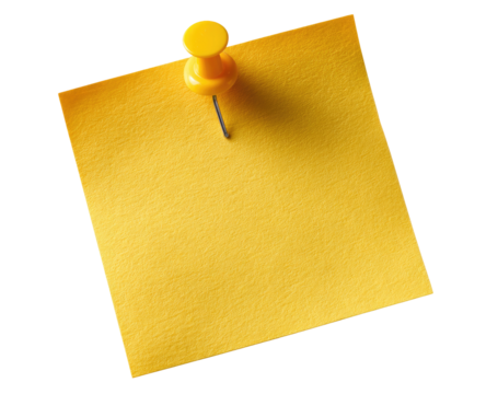 A yellow sticky note with a yellow pushpin