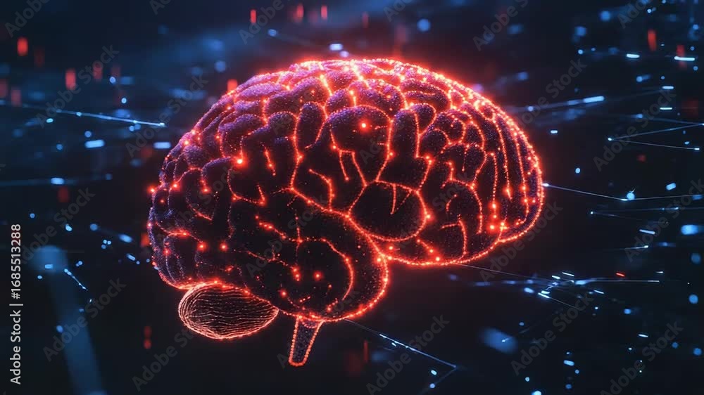 Poster artificial intelligence brain processing data in cyberspace
