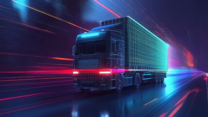 Futuristic Logistics: Cybernetic Truck Navigating the Data-Infused Highway - Powered by Adobe