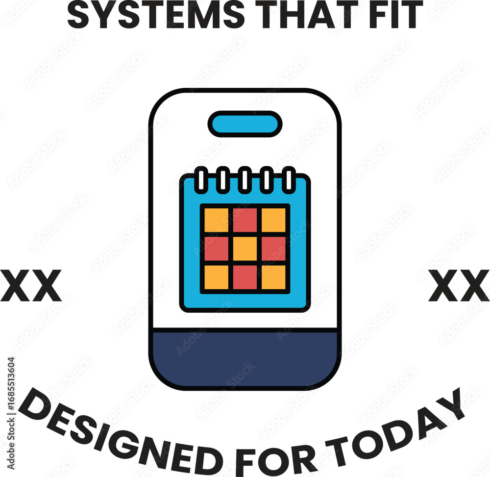 Poster A white background with a blue and red square with the word designed on it