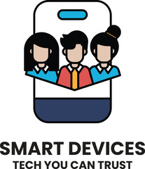 A group of people are shown on a cell phone