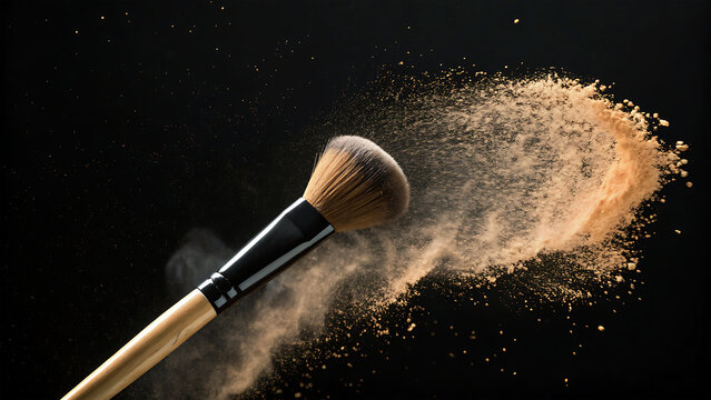 Soft makeup brush applying cosmetic powder creating a beautiful explosion of color and texture