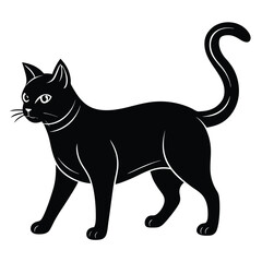 Black Cat Silhouette and Vector Illustration Collection for Halloween, Cute Cartoon and Minimal Design.Black Cat Vector Illustration, Cute Black Cat Clipart, Halloween Black Cat Silhouette.