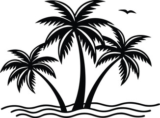 palm trees on the beach engraving outline vector art