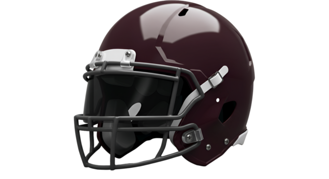 Football Helmet: A close-up studio shot of a modern football helmet, showcasing the protective gear and design.