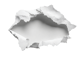 Ripped white paper, irregular hole, textured edges